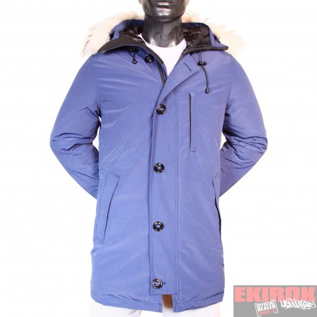 Parka Snorkel à capuche bleu Fermeture zip et boutons